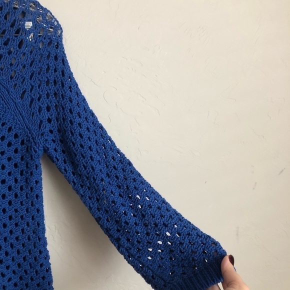 Garnet Hill Blue Open Knit Sweater - Picture 3 of 8